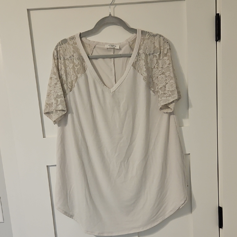 Zenana Outfitters Cream Embellished V-Neck Blouse